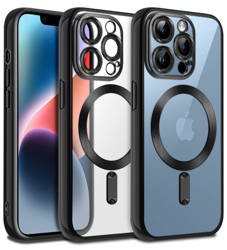Etui do Iphone 12 Pro MagSafe przeźroczyste z czarną ramką + szkło nakładka na plecki case