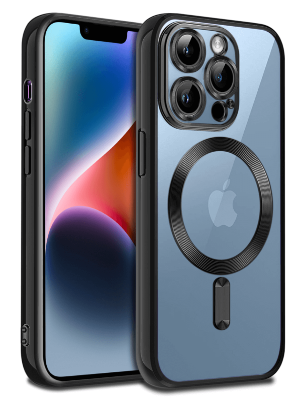 Etui do Iphone 12 Pro MagSafe przeźroczyste z czarną ramką + szkło nakładka na plecki case