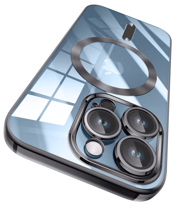 Etui do Iphone 12 Pro MagSafe przeźroczyste z czarną ramką + szkło nakładka na plecki case