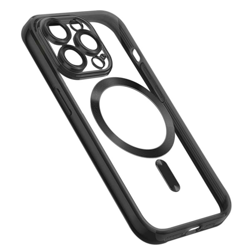 Etui do Iphone 12 Pro MagSafe przeźroczyste z czarną ramką + szkło nakładka na plecki case
