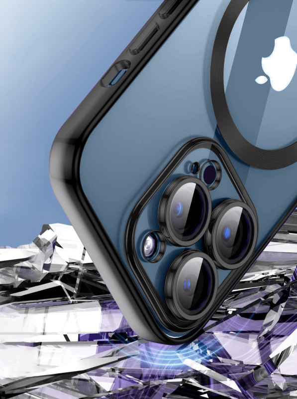 Etui do Iphone 12 Pro MagSafe przeźroczyste z czarną ramką + szkło nakładka na plecki case