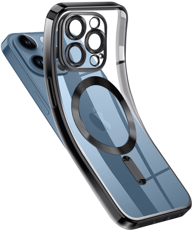 Etui do Iphone 12 Pro MagSafe przeźroczyste z czarną ramką + szkło nakładka na plecki case