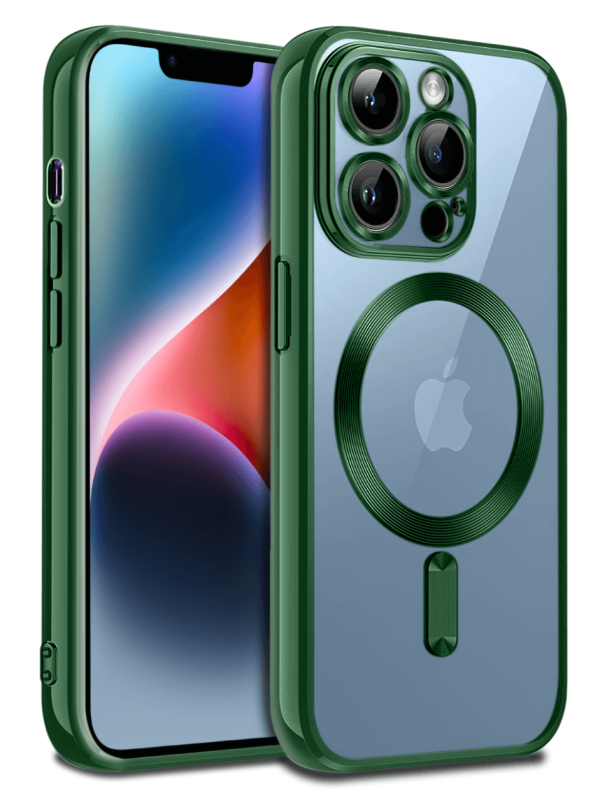 Etui do Iphone 12 Pro MagSafe przeźroczyste z zieloną ramką + szkło nakładka na plecki case