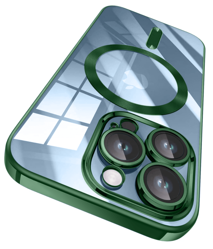 Etui do Iphone 12 Pro MagSafe przeźroczyste z zieloną ramką + szkło nakładka na plecki case