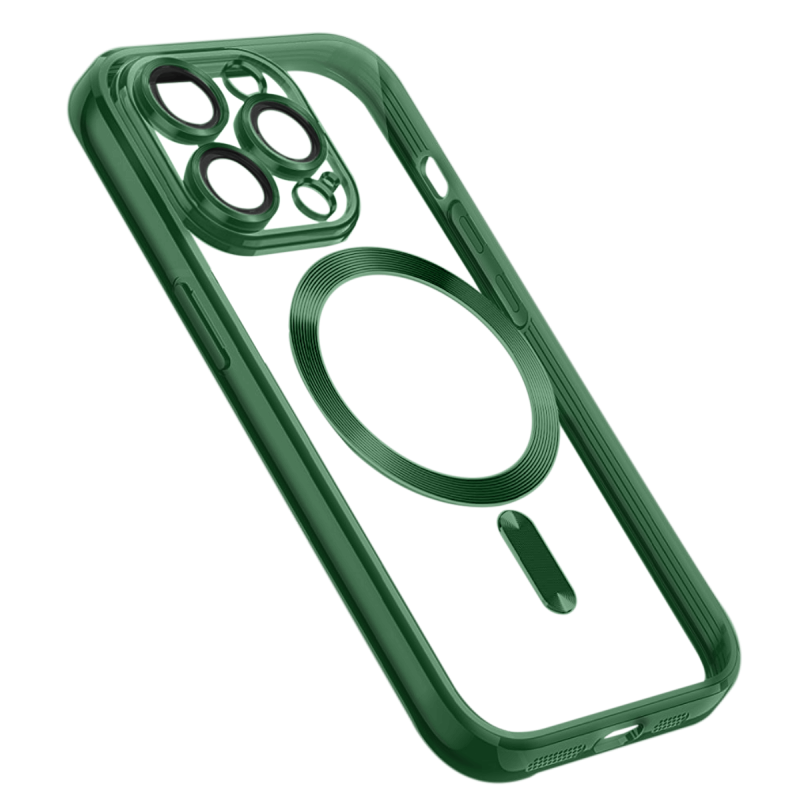 Etui do Iphone 12 Pro MagSafe przeźroczyste z zieloną ramką + szkło nakładka na plecki case