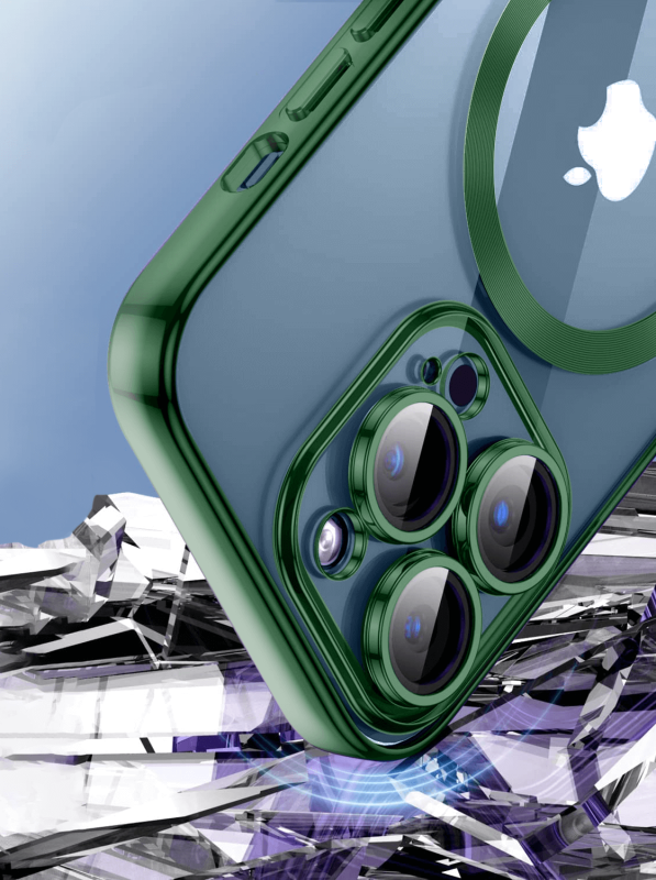 Etui do Iphone 12 Pro MagSafe przeźroczyste z zieloną ramką + szkło nakładka na plecki case