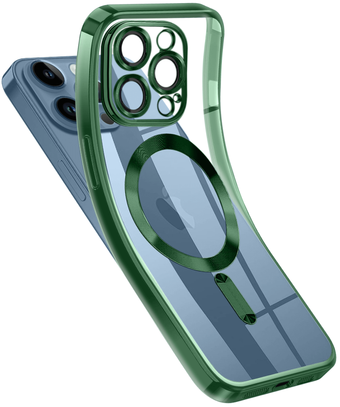 Etui do Iphone 12 Pro MagSafe przeźroczyste z zieloną ramką + szkło nakładka na plecki case