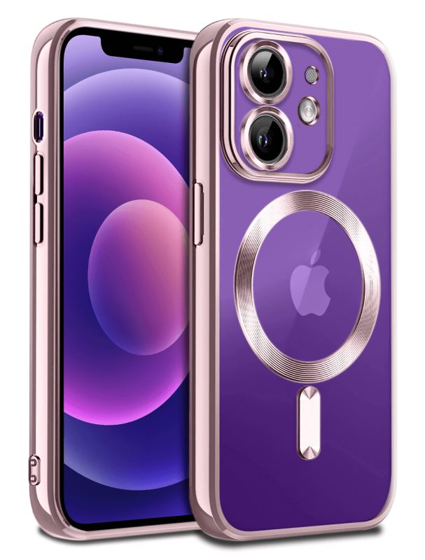 Etui do Iphone 12 MagSafe przeźroczyste z różową ramką + szkło nakładka na plecki case
