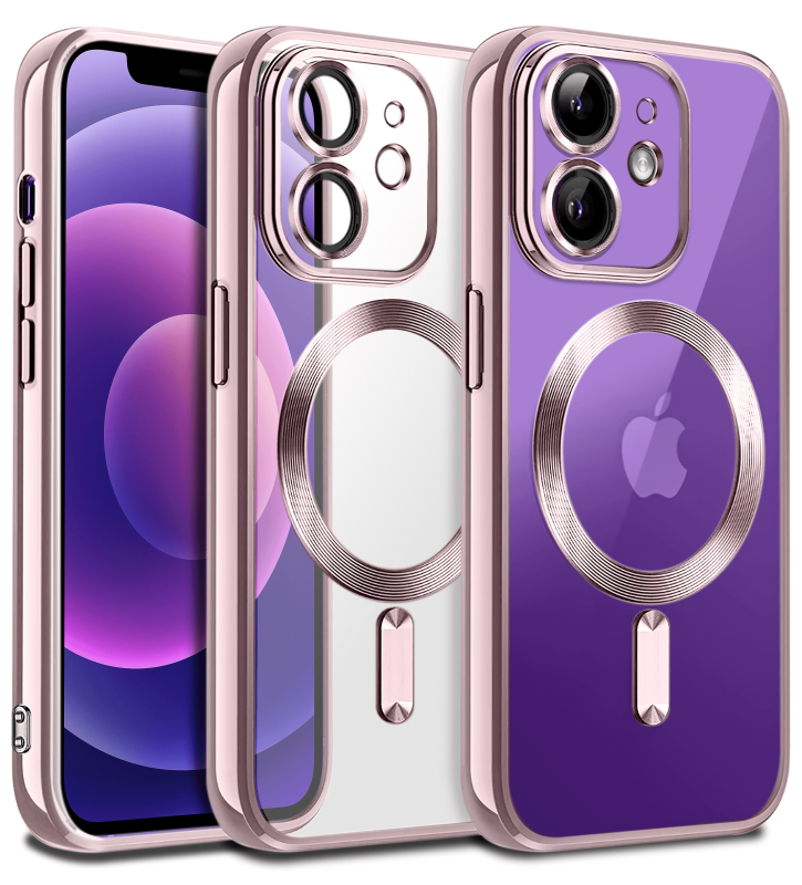 Etui do Iphone 12 MagSafe przeźroczyste z różową ramką + szkło nakładka na plecki case