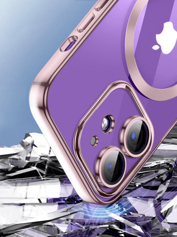 Etui do Iphone 12 MagSafe przeźroczyste z różową ramką + szkło nakładka na plecki case