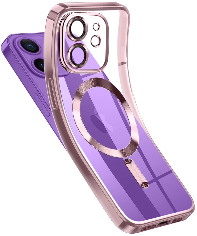 Etui do Iphone 12 MagSafe przeźroczyste z różową ramką + szkło nakładka na plecki case