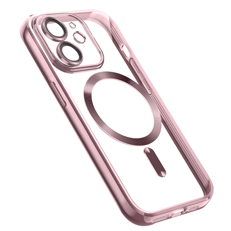 Etui do Iphone 12 MagSafe przeźroczyste z różową ramką + szkło nakładka na plecki case