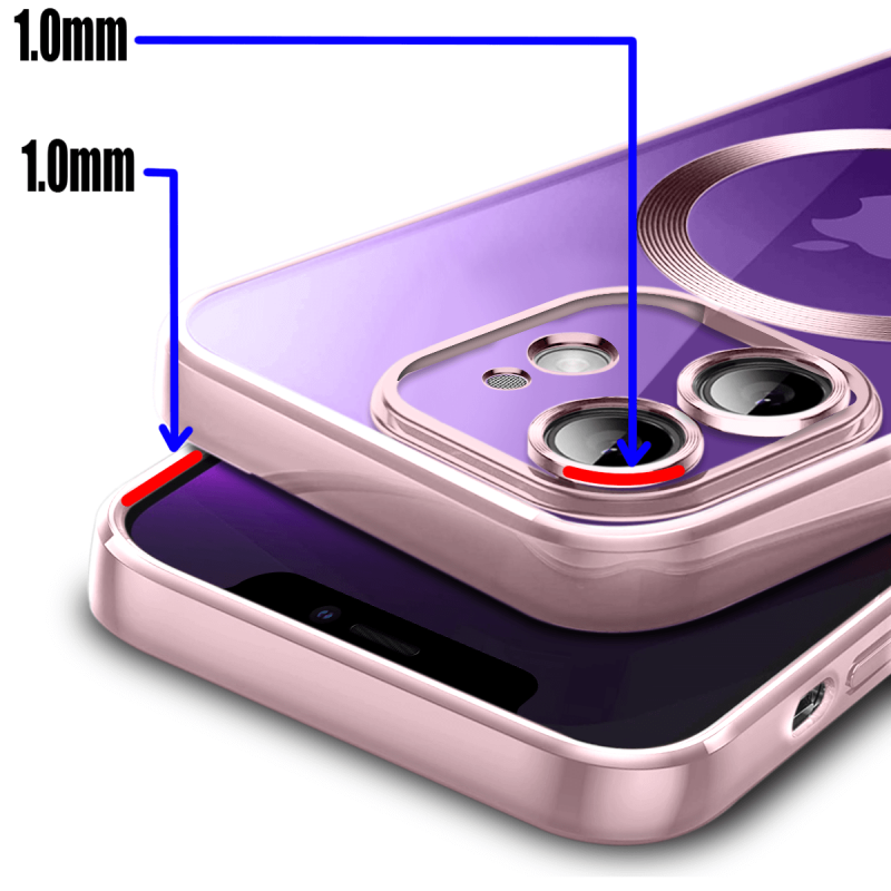 Etui do Iphone 12 MagSafe przeźroczyste z różową ramką + szkło nakładka na plecki case