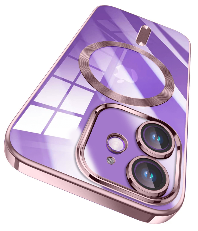 Etui do Iphone 12 MagSafe przeźroczyste z różową ramką + szkło nakładka na plecki case