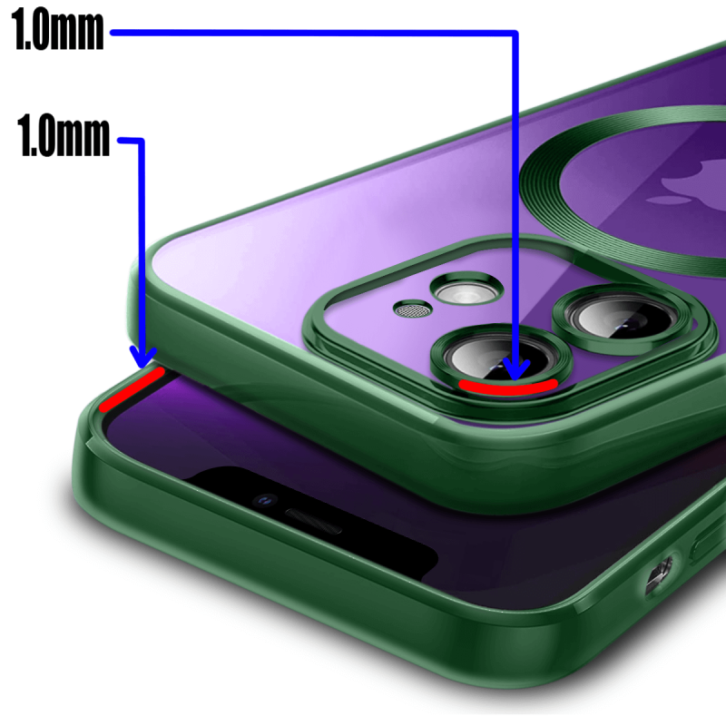 Etui do Iphone 12 MagSafe przeźroczyste z zielona ramką + szkło nakładka na plecki case