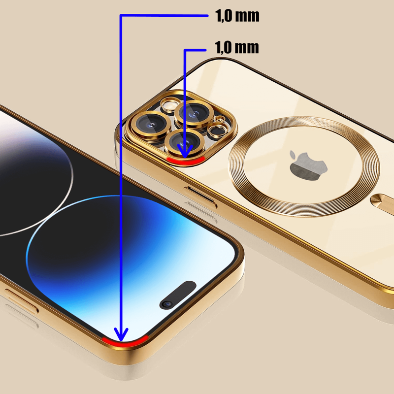 Etui do Iphone 14 Pro Magsafe Pretty z złotą ramką + szkło nakładka na plecki case