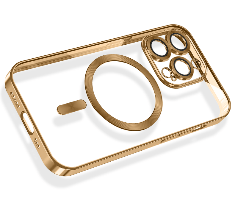 Etui do Iphone 14 Pro Magsafe Pretty z złotą ramką + szkło nakładka na plecki case