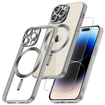 Etui do Iphone  14 Pro Magsafe Pretty z srebrną ramką + szkło