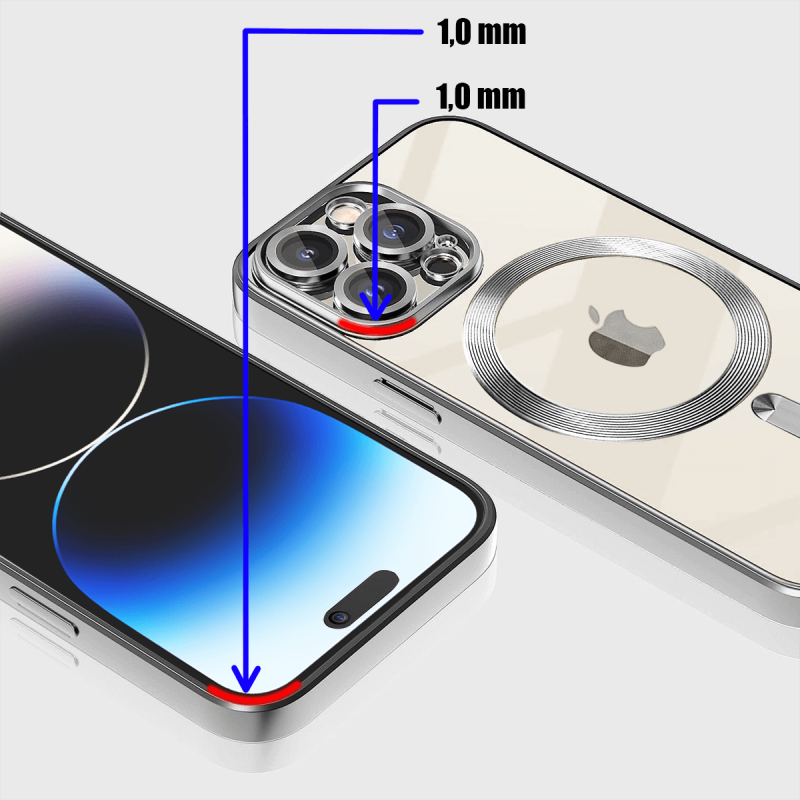 Etui do Iphone 14 Pro Magsafe Pretty z srebrna ramką + szkło nakładka na plecki case