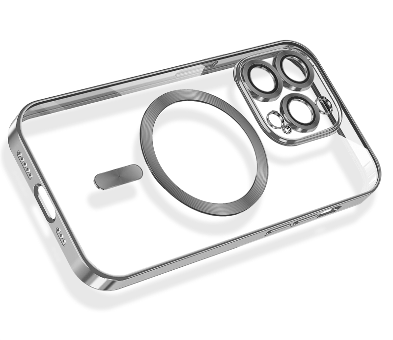 Etui do Iphone 14 Pro Magsafe Pretty z srebrna ramką + szkło nakładka na plecki case