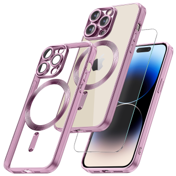 Etui do Iphone  14 Pro Magsafe Pretty z różową ramką + szkło