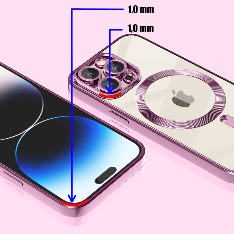 Etui do Iphone 14 Pro Magsafe Pretty z rózową ramką + szkło nakładka na plecki case