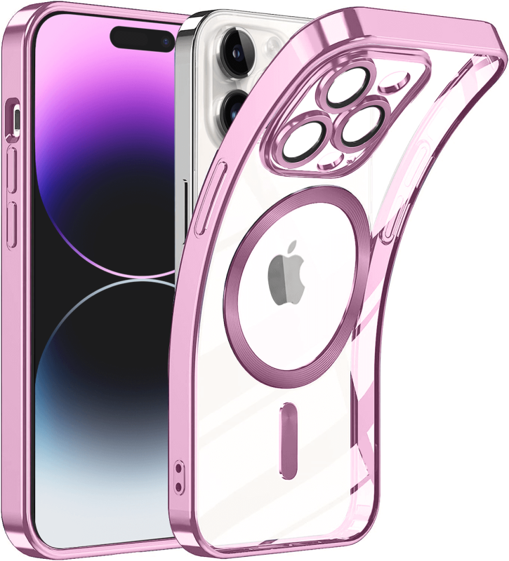 Etui do Iphone 14 Pro Magsafe Pretty z rózową ramką + szkło nakładka na plecki case