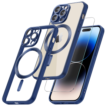 Etui do Iphone  14 Pro Magsafe Pretty z niebieską ramką + szkło