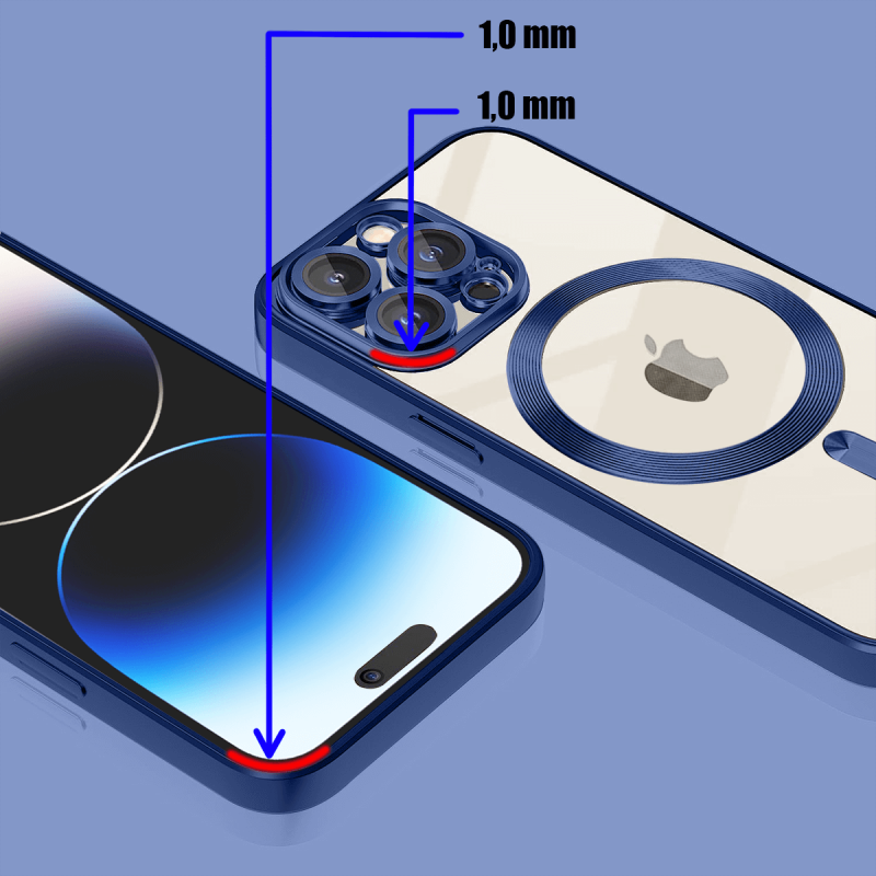 Etui do Iphone 14 Pro Magsafe Pretty z niebieską ramką + szkło nakładka na plecki case