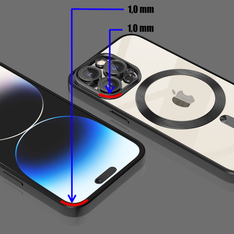Etui do Iphone 14 Pro Magsafe Pretty z czarne ramką + szkło nakładka na plecki case