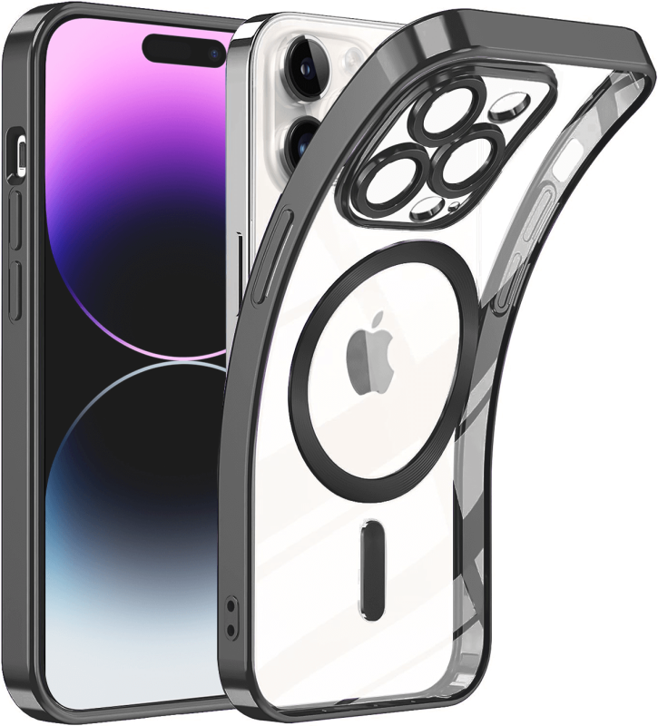Etui do Iphone 14 Pro Magsafe Pretty z czarne ramką + szkło nakładka na plecki case