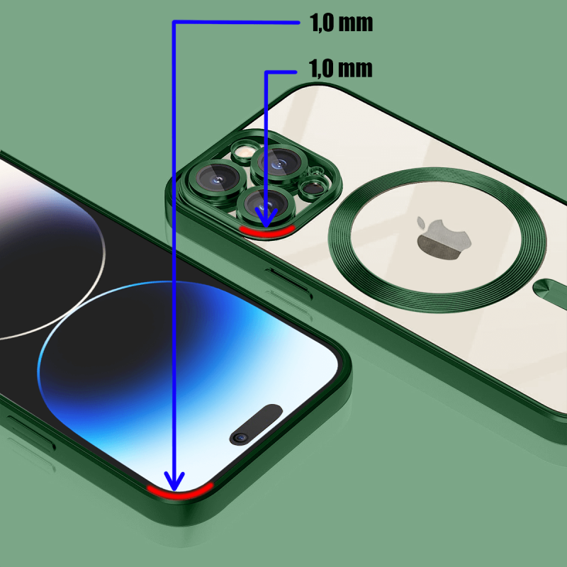 Etui do Iphone 14 Pro Magsafe Pretty z zieloną ramką + szkło nakładka na plecki case