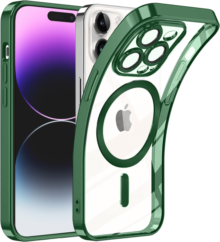 Etui do Iphone 14 Pro Magsafe Pretty z zieloną ramką + szkło nakładka na plecki case