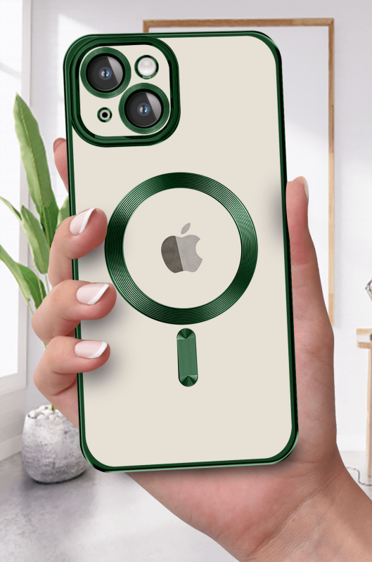 Etui do Iphone 14 Plus Magsafe Pretty z zieloną ramką + szkło nakładka na plecki case