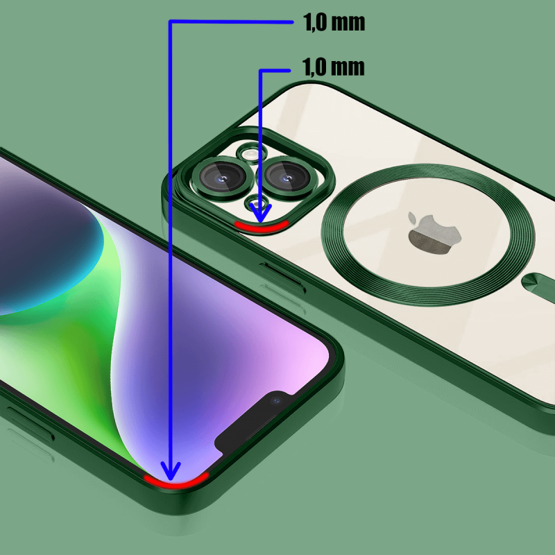 Etui do Iphone 14 Plus Magsafe Pretty z zieloną ramką + szkło nakładka na plecki case