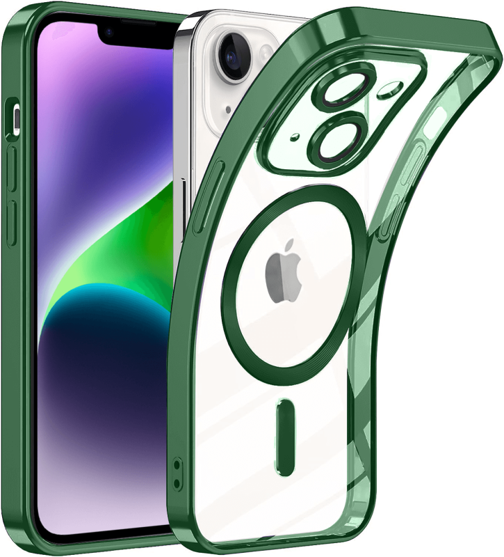Etui do Iphone 14 Plus Magsafe Pretty z zieloną ramką + szkło nakładka na plecki case