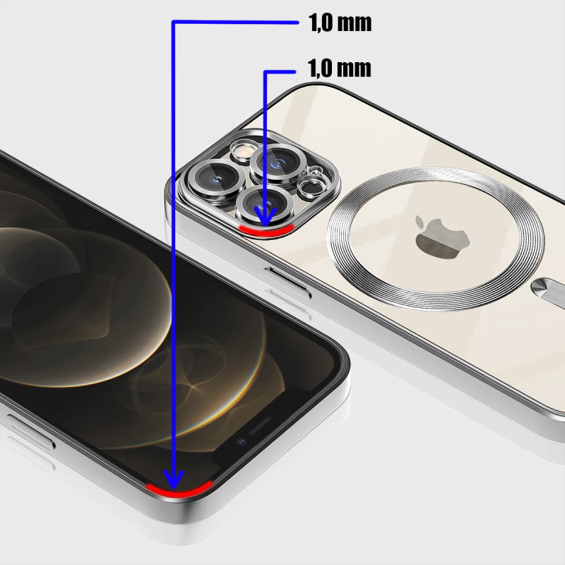Etui do Iphone 12 pro Magsafe Pretty z srebrną ramką + szkło nakładka na plecki case