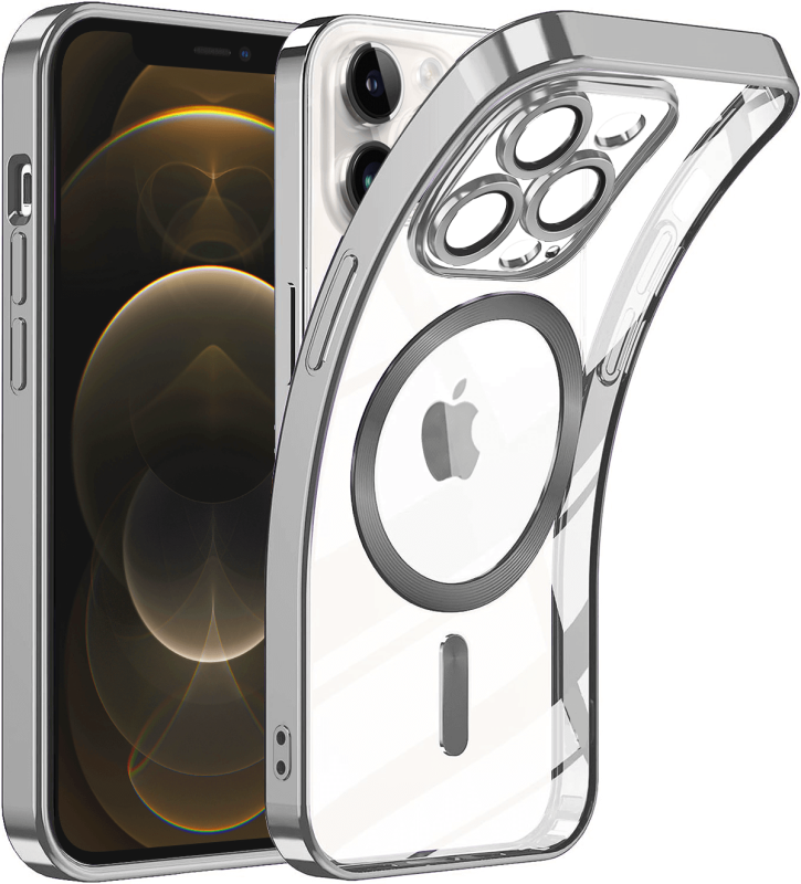 Etui do Iphone 12 pro Magsafe Pretty z srebrną ramką + szkło nakładka na plecki case
