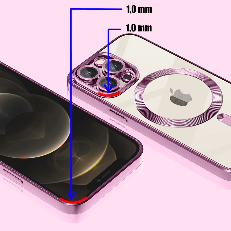 Etui do Iphone 12 pro Magsafe Pretty z różową ramką + szkło nakładka na plecki case
