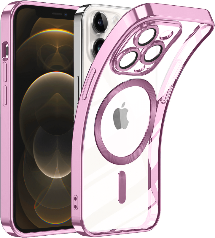 Etui do Iphone 12 pro Magsafe Pretty z różową ramką + szkło nakładka na plecki case