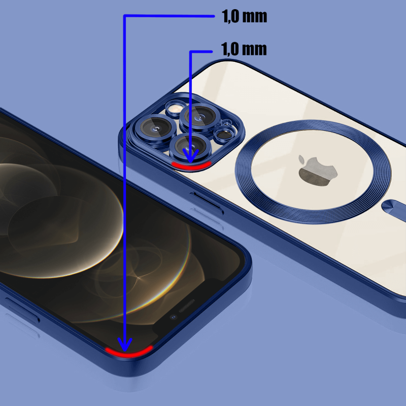 Etui do Iphone 12 pro Magsafe Pretty z niebieską ramką + szkło nakładka na plecki case