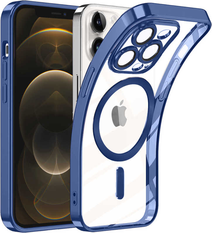 Etui do Iphone 12 pro Magsafe Pretty z niebieską ramką + szkło nakładka na plecki case
