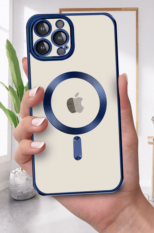 Etui do Iphone 12 pro Magsafe Pretty z niebieską ramką + szkło nakładka na plecki case