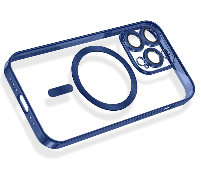 Etui do Iphone 12 pro Magsafe Pretty z niebieską ramką + szkło nakładka na plecki case