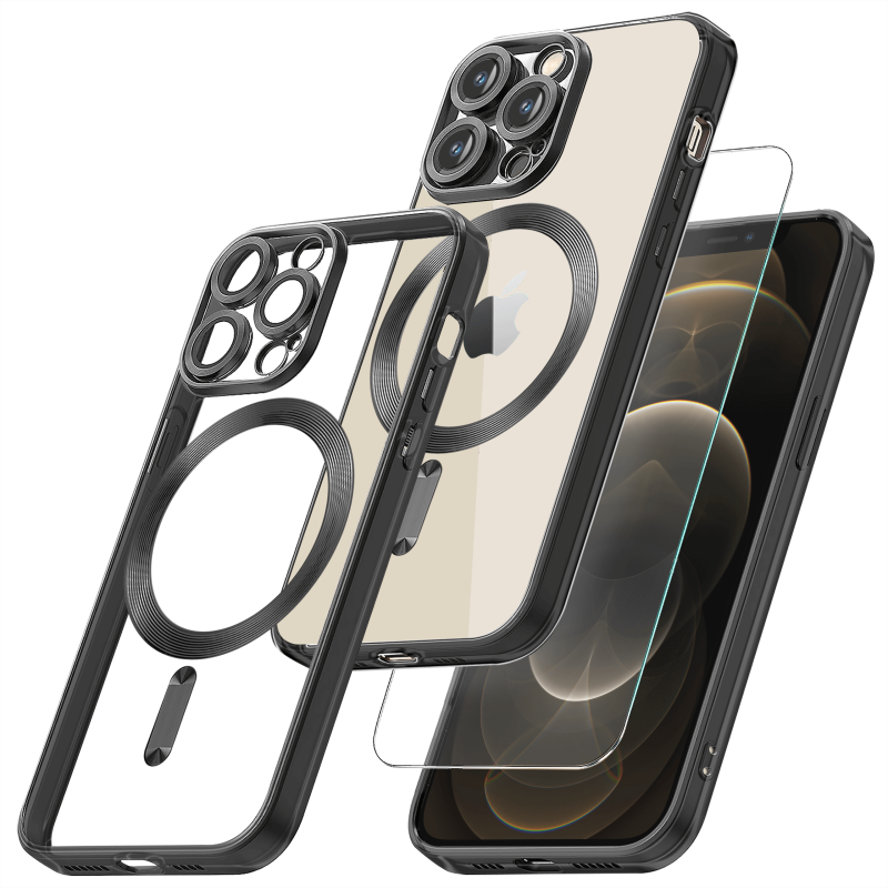 Etui do Iphone 12 pro Magsafe Pretty z czarną ramką + szkło nakładka na plecki case