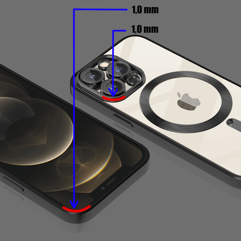 Etui do Iphone 12 pro Magsafe Pretty z czarną ramką + szkło nakładka na plecki case