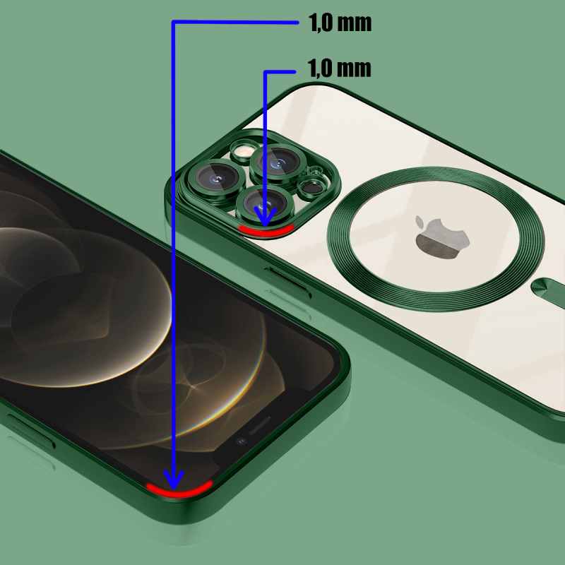 Etui do Iphone 12 pro Magsafe Pretty z zieloną ramką + szkło nakładka na plecki case