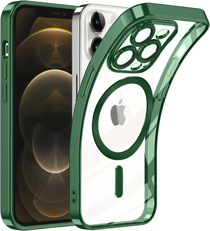 Etui do Iphone 12 pro Magsafe Pretty z zieloną ramką + szkło nakładka na plecki case