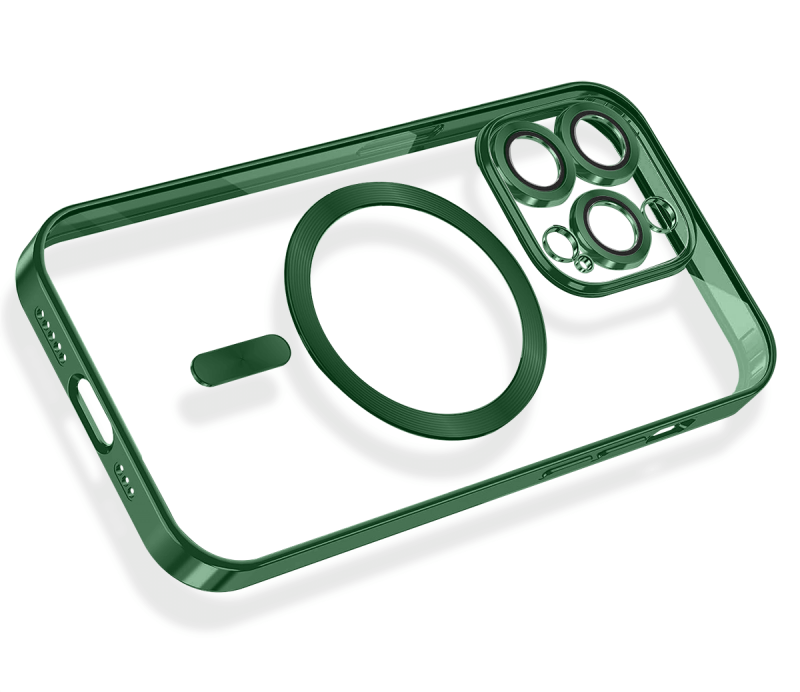 Etui do Iphone 12 pro Magsafe Pretty z zieloną ramką + szkło nakładka na plecki case
