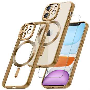 Etui do Iphone 11 Magsafe Pretty z złotą ramką + szkło
